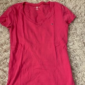 Pink v-neck Tommy Hilfiger shirt